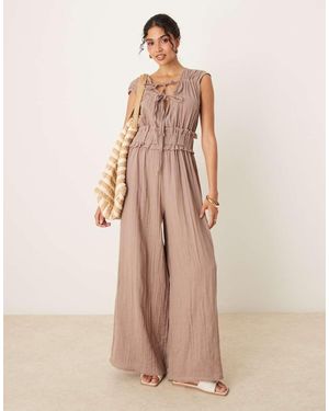 ASOS Double Cloth Gathered Bust Jumpsuit - Natural