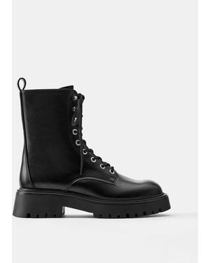 Pull&Bear Flache schnürstiefel - Schwarz