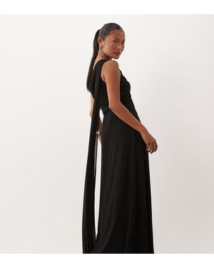 TFNC London Chiffon One Shoulder Twist Waist Draped Maxi Dress - Black