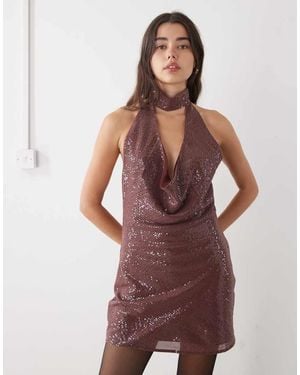 Reclaimed Vintage Mini Dress With Cowl Neck And Choker Detail - Purple