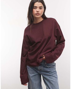 Monki T-Shirt Oversize A Maniche Lunghe Bordeaux - Rosso