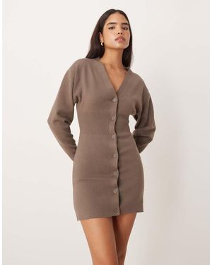 Gina Tricot Long Bell Sleeve V Neck Mini Knitted Button Dress - Black