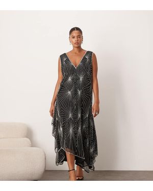 ARRANGE Curve Deco Linear Embellished Asymmetric Midi Dress - Black