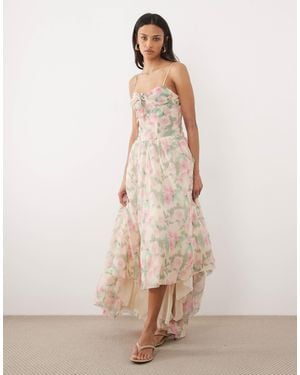 For Love & Lemons Lilou Underwire Corset Detail Asymmetric Floaty Hem Maxi Dress - Natural