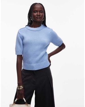 & Other Stories Cotton Wool Blend Short Sleeve Knitted Jumper - Blue