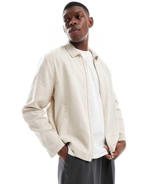 New Look Linen Blend Striped Harrington Jacket - Natural