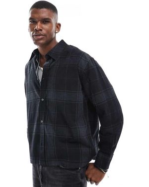 Weekday Oversized Geruit Fanellen Overhemd Met Lange Mouwen - Blauw