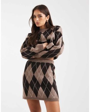 New Look Argyle Mini Skirt - Brown