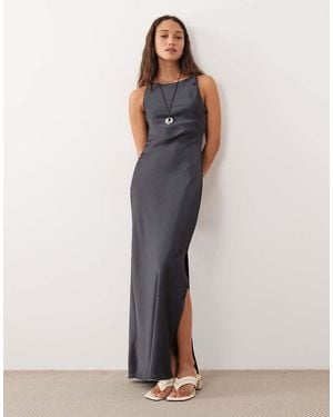 Jdy High Neck Satin Maxi Dress - Blue