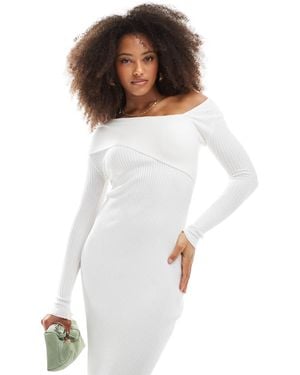 Style Cheat – asymmetrisches, geripptes midikleid aus strick - Weiß