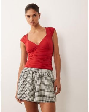 Abercrombie & Fitch Sweetheart Neck Top With Built - Red