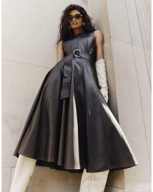 River Island Faux Leather Belted Midi Dress - Black