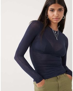 Weekday Soft Semi Sheer Long Sleeve T-shirt - Blue