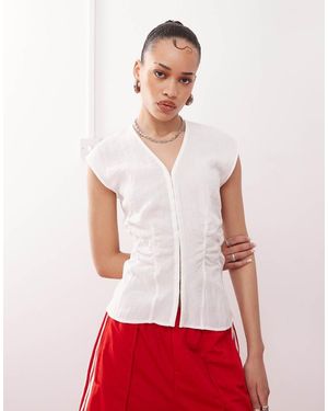 Weekday Crinkle V Neck Top With And Hook And Eye Detail - Red