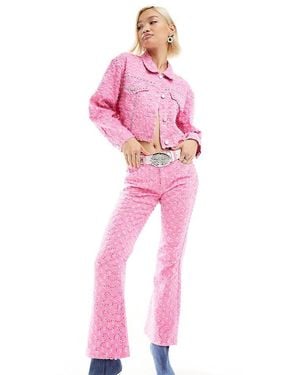 Labelrail X Dyspnea Rodeo Western Embellished Denim Flare Trousers - Pink