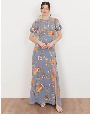 Maya Embellished Puff Sleeve Open Back Maxi Dress - White