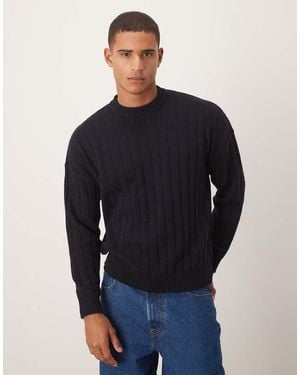 ASOS Oversized Knitted Lambswool Rib Crew Neck Jumper - Blue