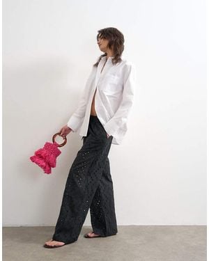 TOPSHOP Large Broderie Cut Out Tie Waist Trouser - White