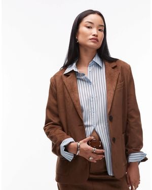 4th & Reckless Plus Faux Suede Pocket Front Tailored Blazer - Brown