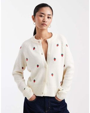 Threadbare Cárdigan Con Bordado Integral De Fresas Y Pespuntes En Contraste De -Blanco - Neutro