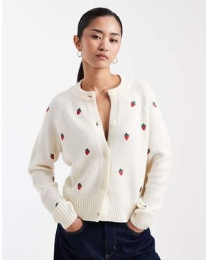 Threadbare Vest Met Contrasterende Stiksels En Geborduurde Aardbeien - Naturel