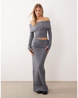 Wanderdoll Wander Doll Mollie Textured Ribbed Knit Deep Foldover Maxi Skirt - Purple