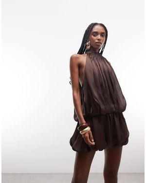 ASOS Halter Neck Layered Bubble Satin Mini Dress - Brown
