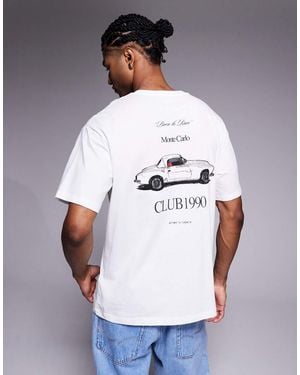 ADPT Oversized T-Shirt Met Auto- En 'Club'-Print Op De Achterkant - Wit