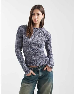 Daisy Street Long Sleeve Shirred Top - Blue