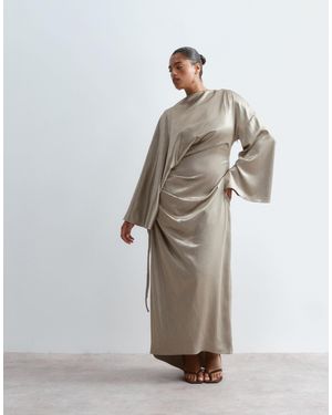 ARRANGE Curve Satin Drape Long Sleeve Maxi Dress - Metallic