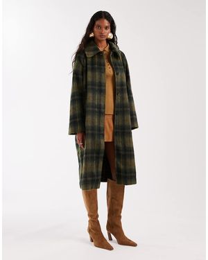 Noisy May Cappotto Lungo Effetto Lana Spazzolato Scuro A Quadri - Verde