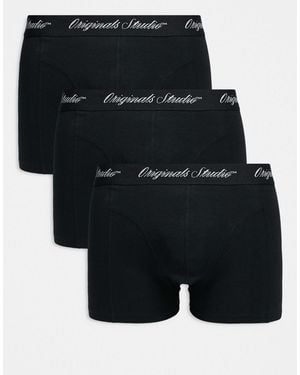 Jack & Jones 3 Pack Trunks With Script Waistband - Black
