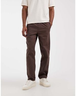 ASOS Straight Linen Blend Trousers - Brown