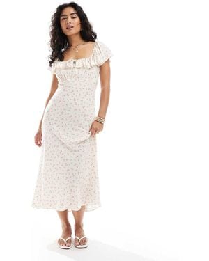 New Look Square Neck Ditsy Floral Midi Dress - White