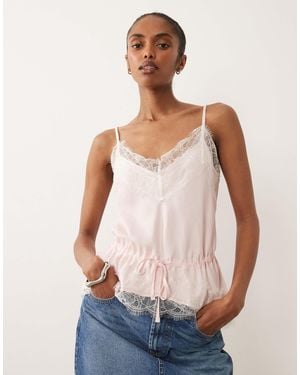 ASOS Satin Lace Trim Tie Waist Cami Top - Pink