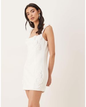 JW PEI Square Neck Corsage Applique Tailored Mini Dress - Natural