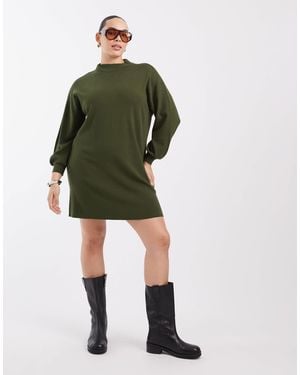 Vero Moda Knitted Funnel Neck Mini Dress - Green