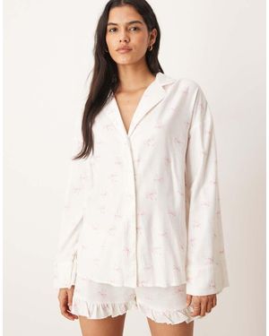 Gina Tricot Mix And Match Flannel Pyjamas Long Sleeve Shirt - White