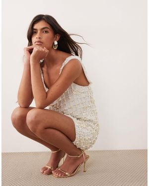 ARRANGE Faux Pearl Embellished Mini Dress - Brown