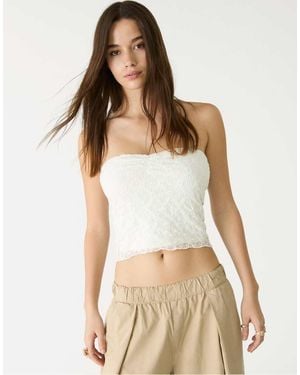 Stradivarius Blonde Lace Bandeau Top - White