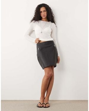 Barneys Originals Classic Leather Mini Skirt - Natural