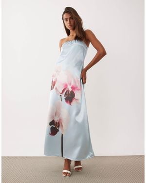 Y.A.S Placement Orchid Satin Bandeau Maxi Dress - White
