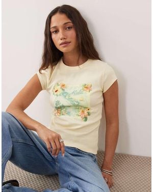 Miss Selfridge Baby Tee With Beaded Postcard Print - Blue