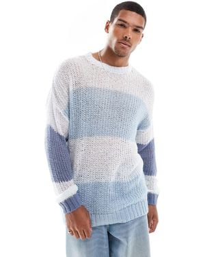 ASOS Oversized Open Knit Crew Neck Jumper - Blue