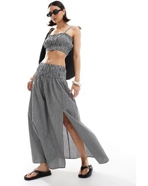 New Look Gonna Midi Arricciata Nera A Quadretti - Grigio