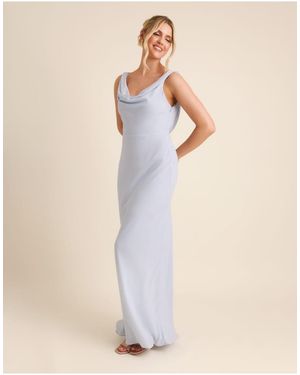 Six Stories Bridesmaid Crepe Plunge Cowl Front Maxi Dress - White