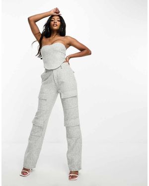 SIMMI Simmi Boucle Pocket Detail Wide Leg Trousers Co-ord - White