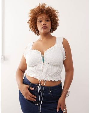 Noisy May Tie Front Broderie Top - White