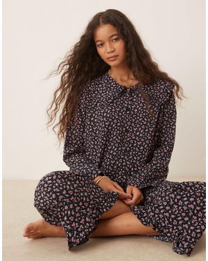 Glamorous Ditsy Floral Pyjama Shirt And Trouser Set - Brown