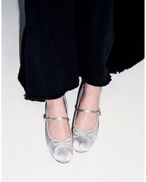 Charles & Keith Emiko Satin Bow Mary Jane Flats - Blue